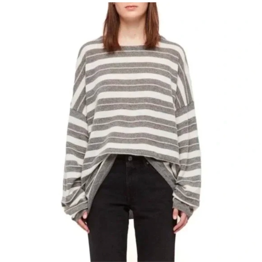ALLSAINTS Wool Blend Crewneck Striped Oversized Pullover Sweater